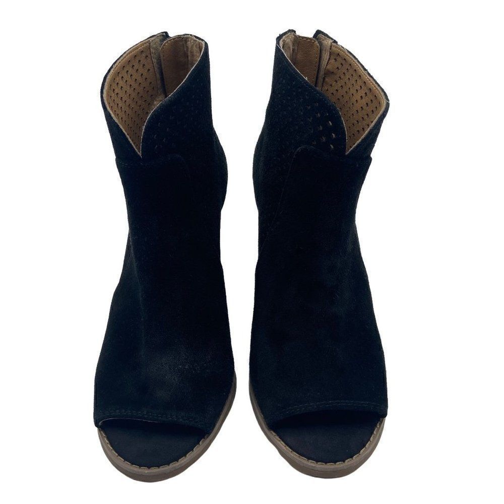 Lucky Brand Womens Casual La Lamia Black Suede Peep Toe Ankle Bootie Size 6